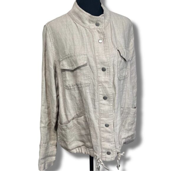 C&C California Linen Button Front Shacket Shirt Jacket Oatmeal Beige Size Med - Picture 3 of 10